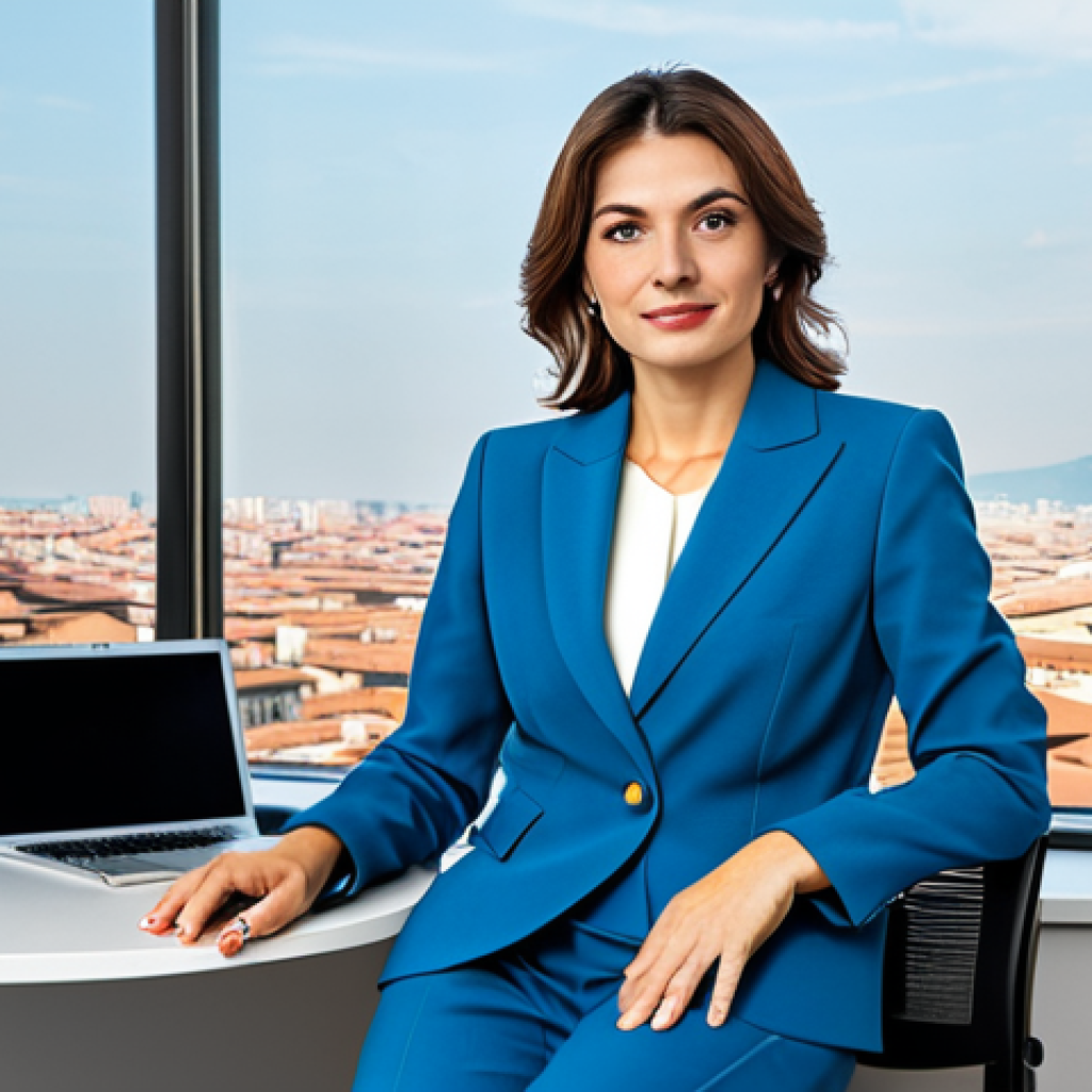**
"A successful businesswoman in a tailored Italian-style pantsuit, fully clothed, sitting at a modern desk in a bright, Milan office overlooking the city, appropriate attire, safe for work, perfect anatomy, natural proportions, professional photography, high quality, modest dress."
**