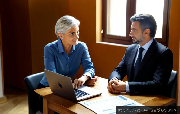 Home 17 자산배분 계획을 위한 자산 진단 - Photorealistic Italian financial planning consultation, a mature Italian couple seated at a clean wo...